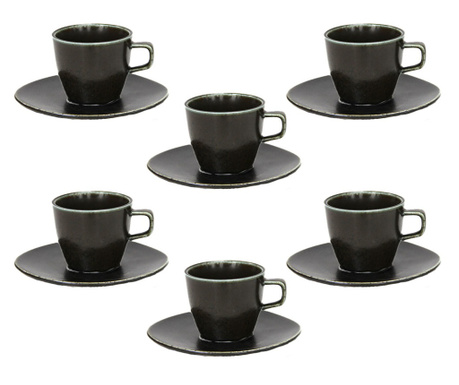 CULINARO ANTIQUE-BLACK Set pentru ceai 12 piese portelan, cesti 220ml cu farfurioare
