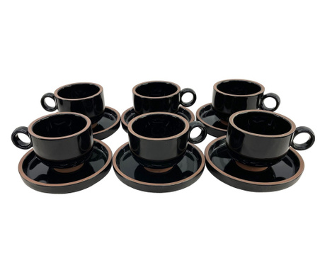 CULINARO HELLA BLACK Set 6 cesti cu farfurioare pentru ceai, 200ml, culoare neagra, din portelan