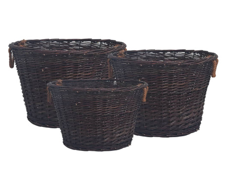3-dijelni set košara za drva za ogrjev tamnosmeđi od vrbe