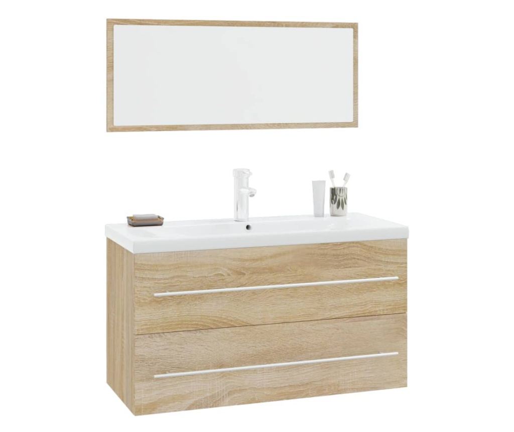 Мебел за баня, 3 части, Сонома дъб - 2