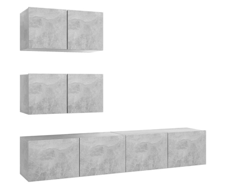 Комплект ТВ шкафове от 4 части, бетонно сиви, ПДЧ