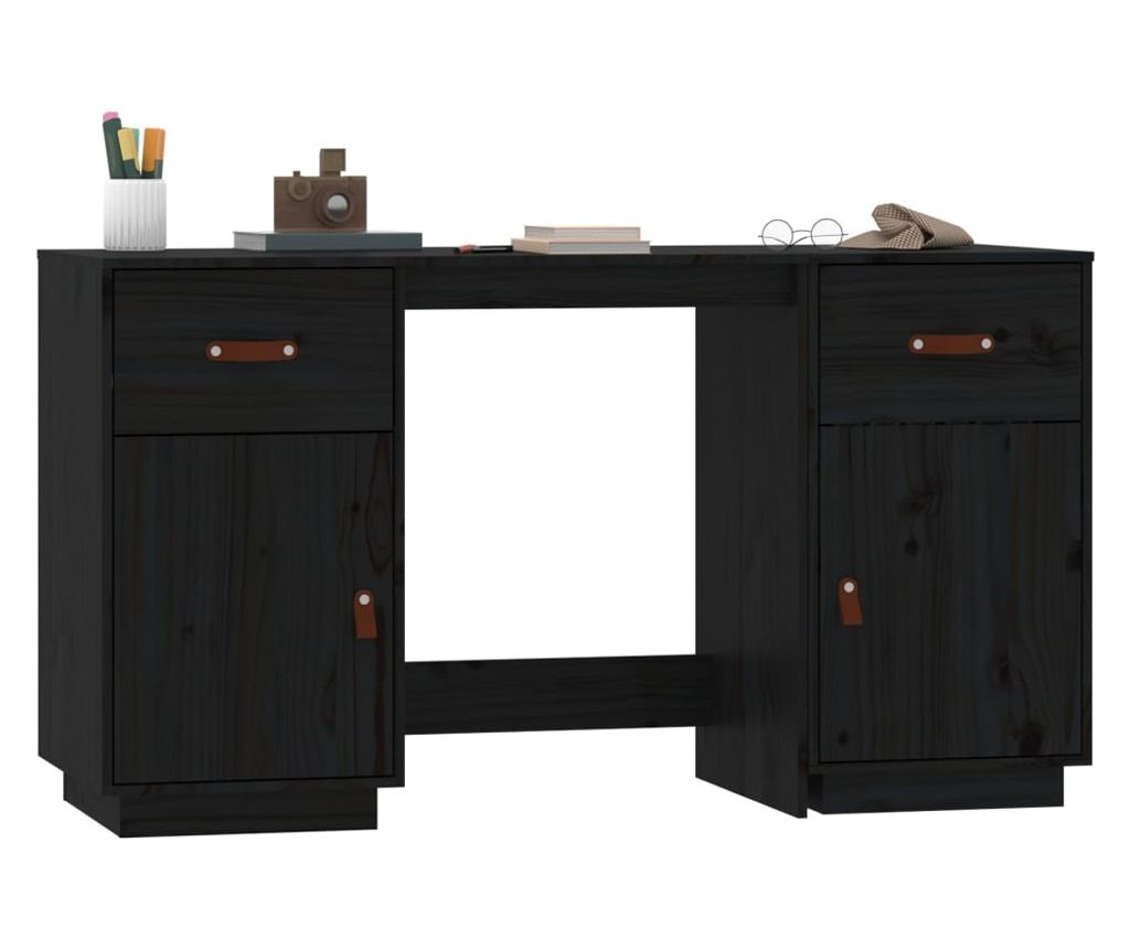 Pisarna s omaricami, črna, 135x50x75 cm, masivno borovo les. - 4