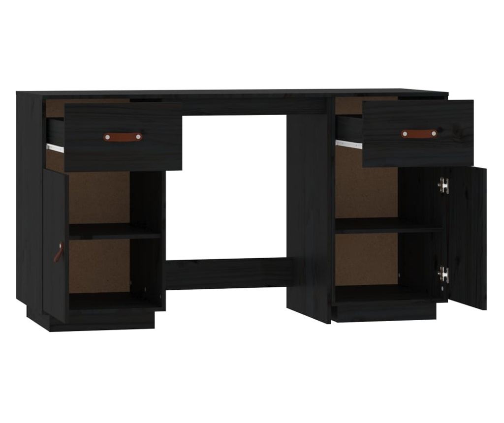 Pisarna s omaricami, črna, 135x50x75 cm, masivno borovo les. - 6