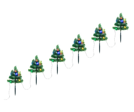 Božićna drvca za stazu 6 kom sa šarenim LED žaruljama 45 cm PVC