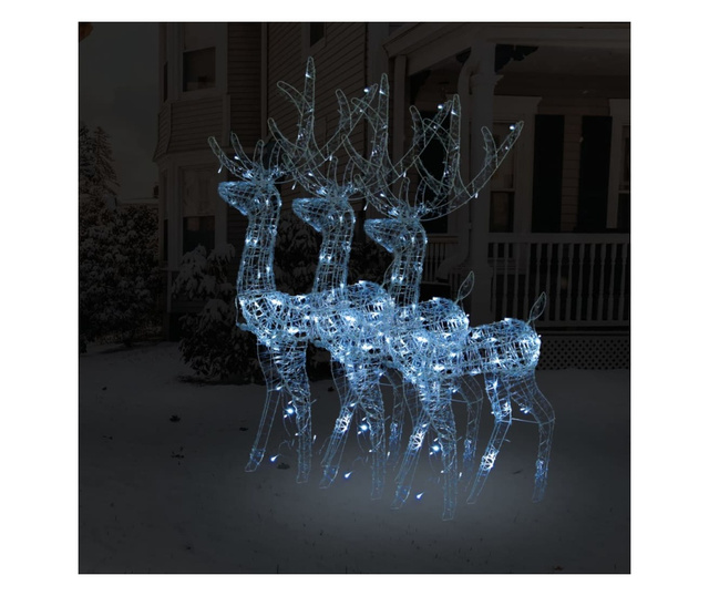 Decorațiuni reni de Crăciun, 3 buc., alb rece, 120 cm, acril