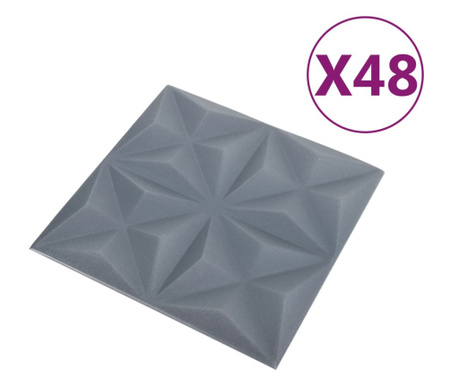 Panouri de perete 3D, 48 buc., gri origami, 50x50 cm, 12 m²