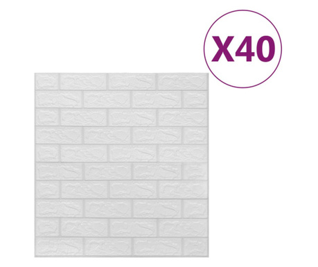 Tapet de perete autocolant 3D, 40 buc., alb