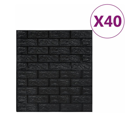 Tapet de perete autocolant, model cărămizi 3D, 40 buc., negru