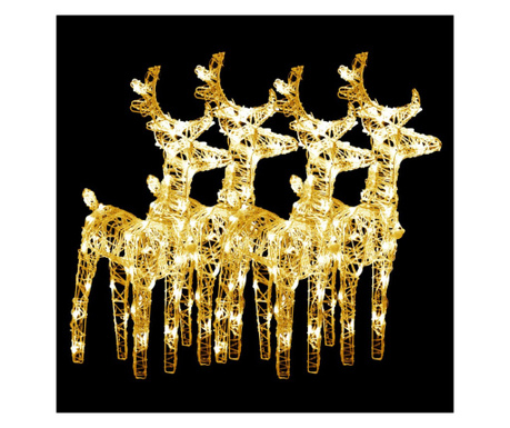 Božični severni jeleni 4 kosi toplo beli 160 LED akril
