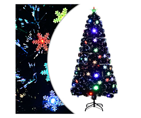 Vánoční strom s LED vločkami černý 150 cm optické vlákno
