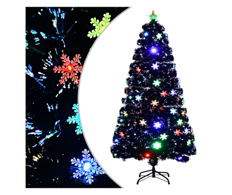 Vánoční strom s LED vločkami černý 120 cm optické vlákno