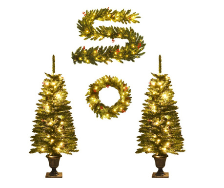 LED umjetna božićna drvca 2 kom s vijencem i girlandom