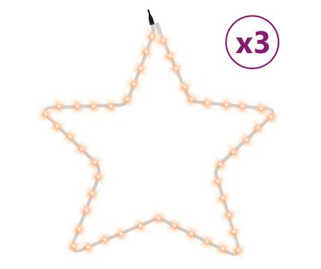 Božična figura zvezda z 48 LED 3 kosi toplo bela 56 cm