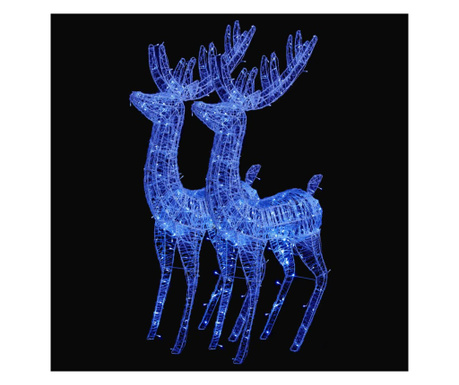 XXL Акрилни коледни елени, 250 LED, 2 бр, 180 см, сини