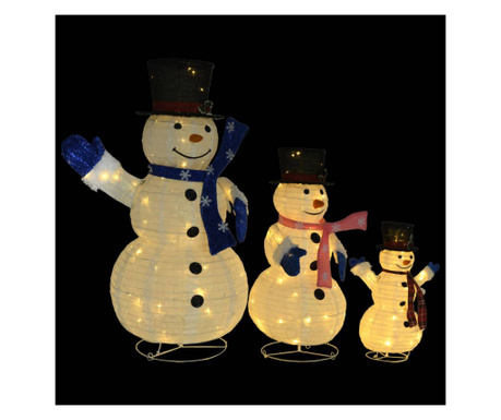 Decorațiune familie oameni zăpadă LED de Crăciun, țesătură lux
