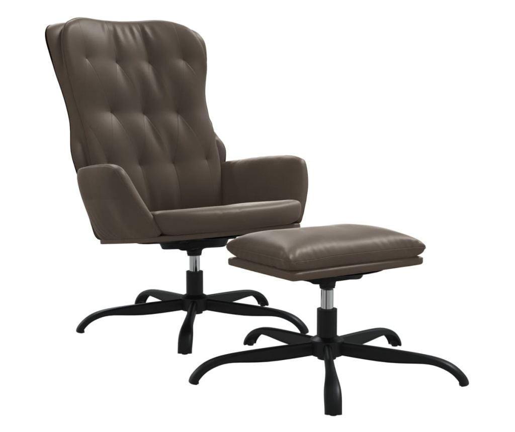 Naslanjač s taburejem, antracitno siva, umetno usnje - 11