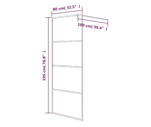fekete ESG tejüveg zuhanyfal küszöb nélküli zuhanyhoz 80x195 cm