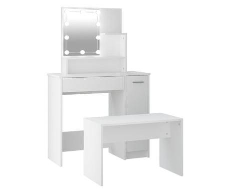 fehér szerelt fa fésülködőasztal-szett LED-ekkel