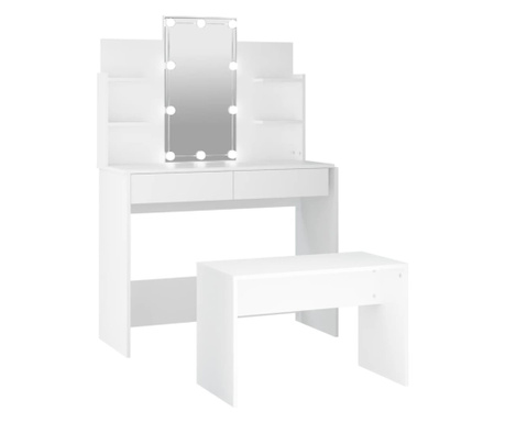 fehér szerelt fa fésülködőasztal-szett LED-ekkel