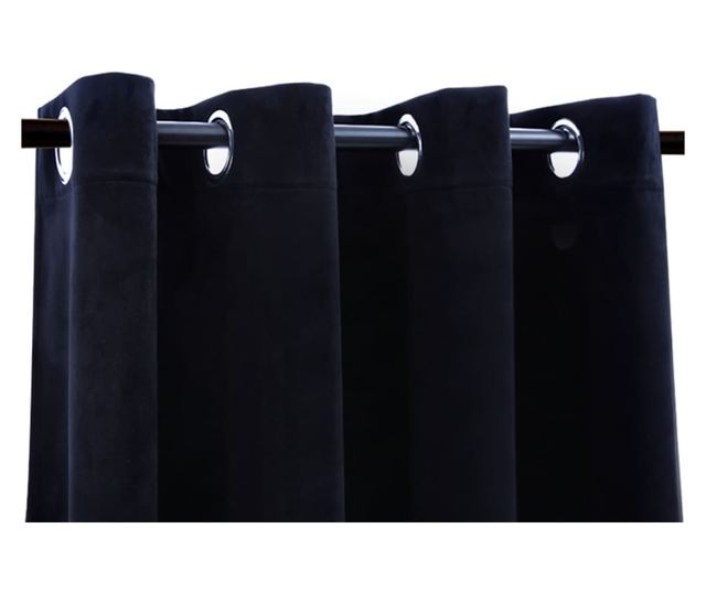 Zavjesa za zamračivanje s prstenima baršunasta crna 290x245 cm