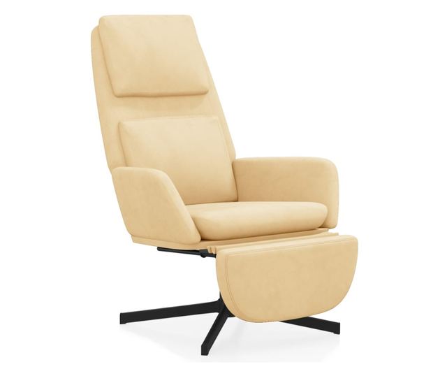 Sedežna garnitura za sprostitev s taburejem, bela krema, žamet