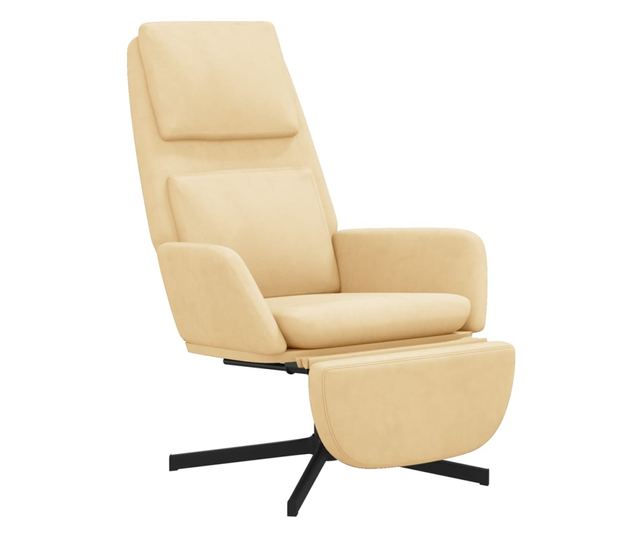 Sedežna garnitura za sprostitev s taburejem, bela krema, žamet