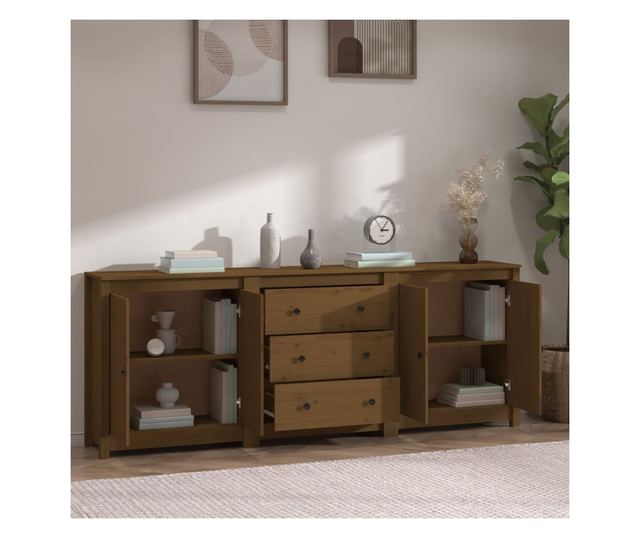 Stojalo, medeno rjavo, 210x35x80 cm, masivno borovo les.