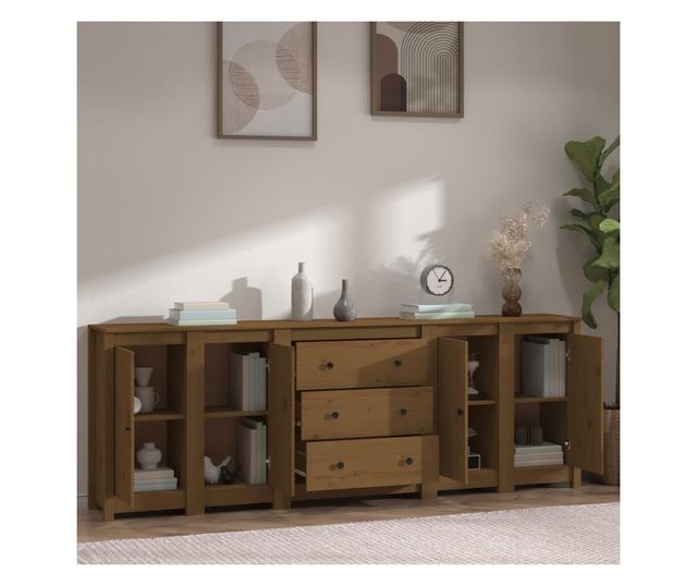 Stojalo, medeno rjavo, 230x35x80 cm, masivno borovo les.