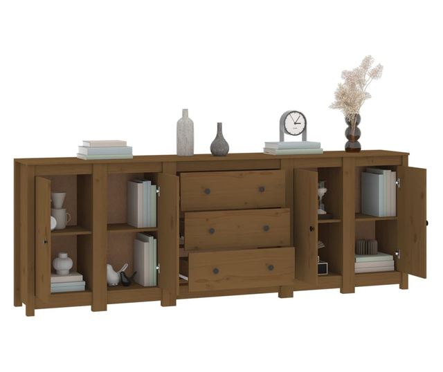 Stojalo, medeno rjavo, 230x35x80 cm, masivno borovo les.