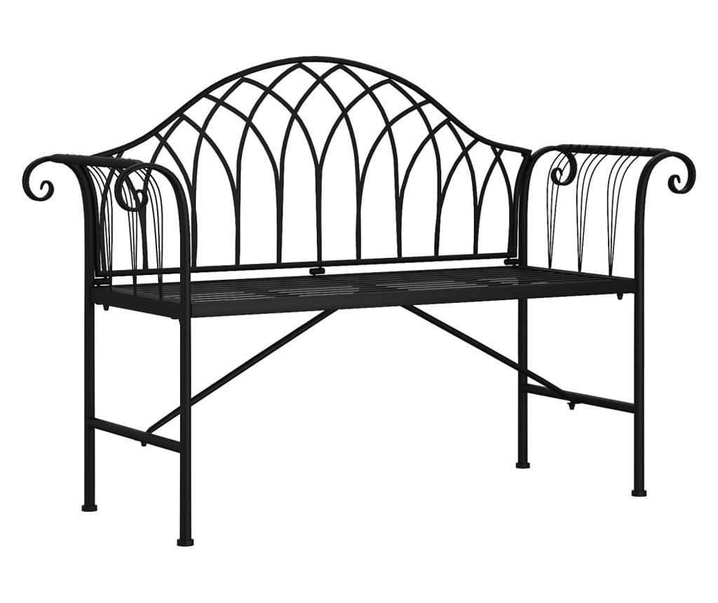 Bancă de grădină cu 2 locuri, negru, 128 cm, oțel - 2