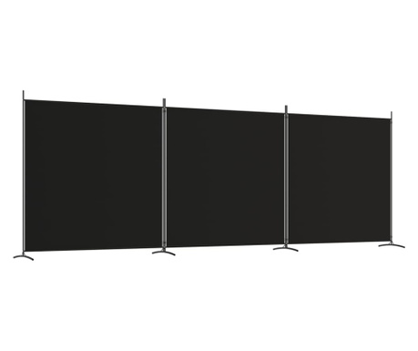 Параван за стая, 3 панела, черен, 525x180 см, плат