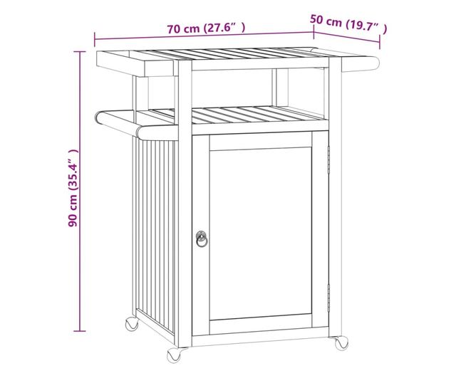 Бар количка 70x50x90 см тиково дърво масив