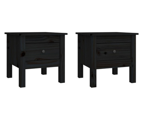 2 db fekete tömör fenyőfa kisasztal 40 x 40 x 39 cm