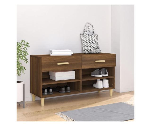 barna tölgyszínű szerelt fa cipősszekrény 102 x 35 x 55 cm