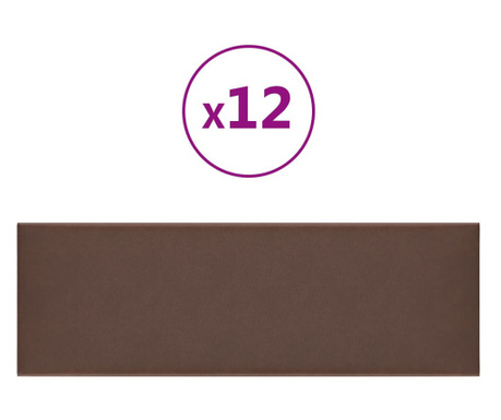 Стенни панели 12 бр кафяви 90x30 см изкуствена кожа 3,24 м²