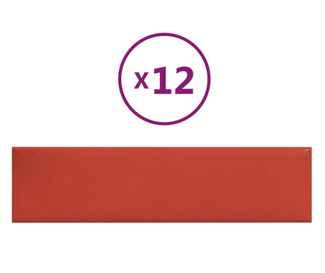 12 db piros műbőr fali panel 60 x 15 cm 1,08 m²