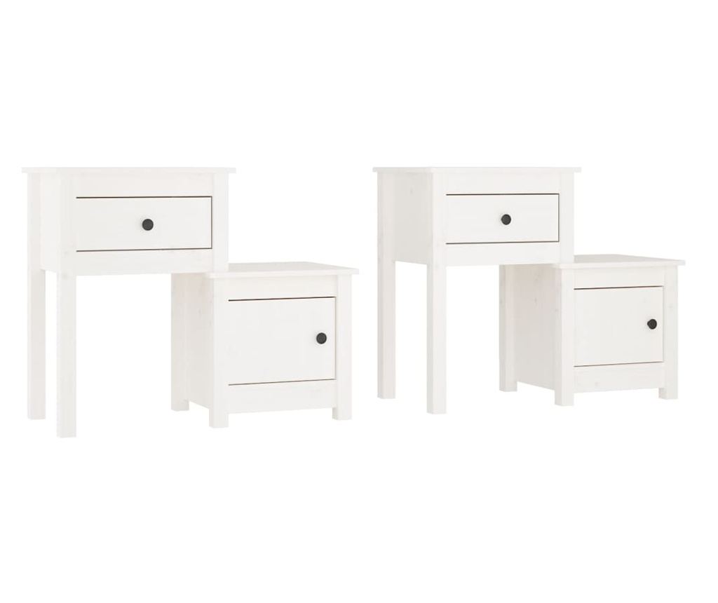 Κομοδίνα, 2 τεμ, λευκό, 79,5x38x65,5 εκ., μασίφ ξύλο πεύκου - 2
