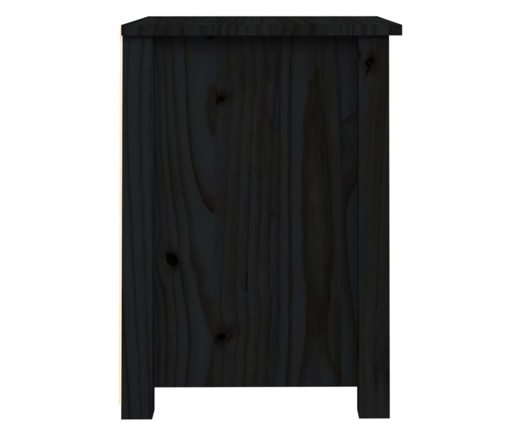 Κομοδίνο, μαύρο, 40x35x49 εκ., μασίφ ξύλο πεύκου - 7