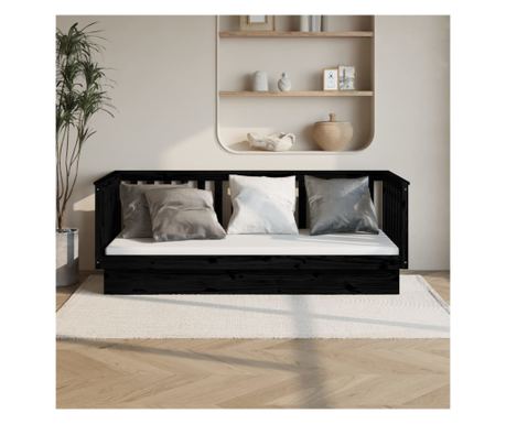 Krevet za dnevni boravak, crni, 80x200 cm, masivno borovo drvo