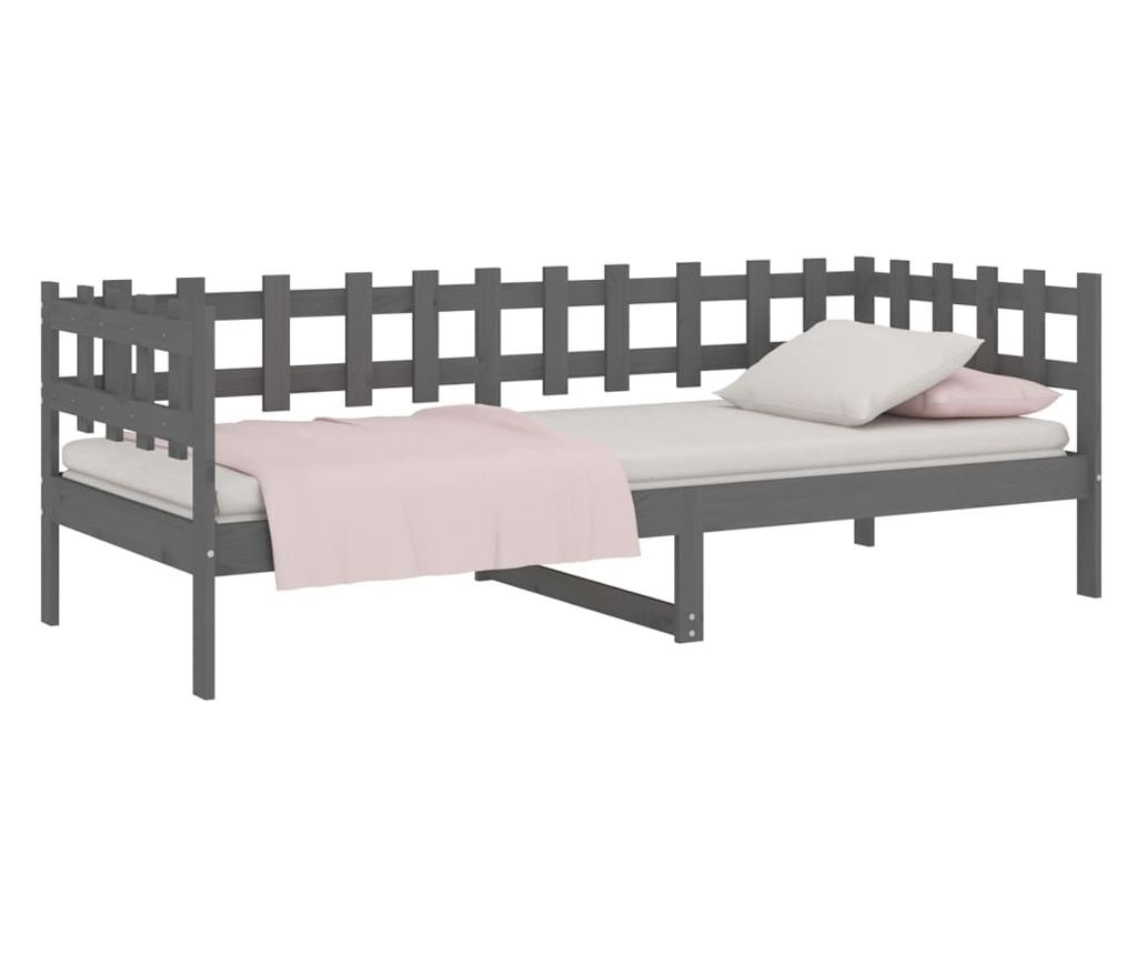 Daybed, Γκρι, 90x200 εκ., Μασίφ Ξύλο Πεύκου - 3