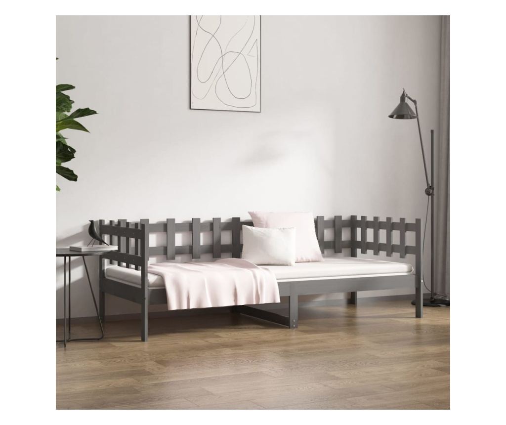 Daybed, Γκρι, 90x200 εκ., Μασίφ Ξύλο Πεύκου - 4
