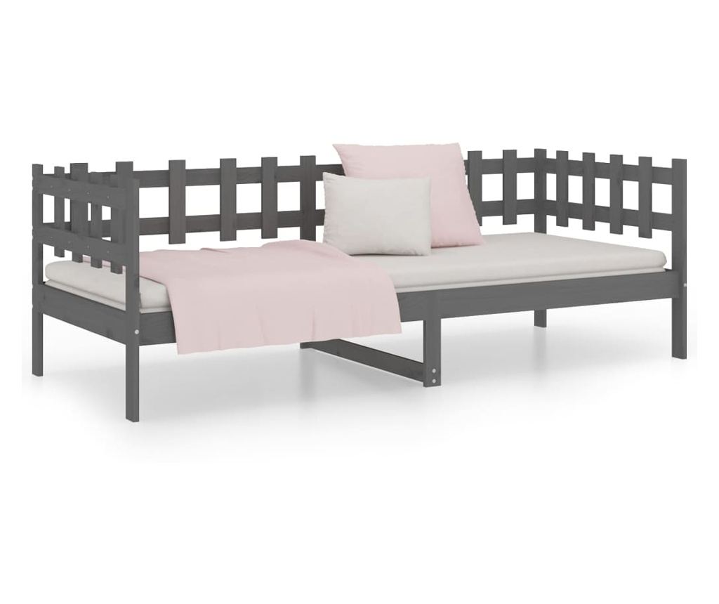 Daybed, Γκρι, 80x200 εκ., Μασίφ Ξύλο Πεύκου - 5