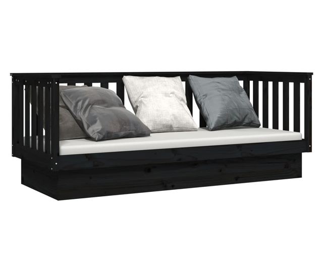 Dnevna postelja črna 90x190 cm trdna borovina