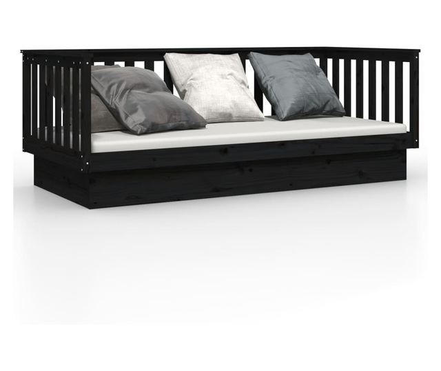 Dnevna postelja črna 100x200 cm trdna borovina