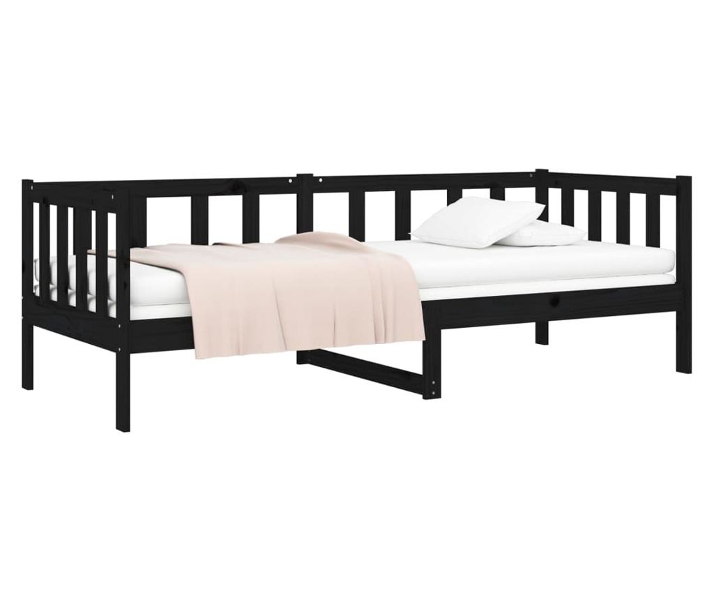 Daybed, Μαύρο, 90x190 εκ., Μασίφ Ξύλο Πεύκου - 3