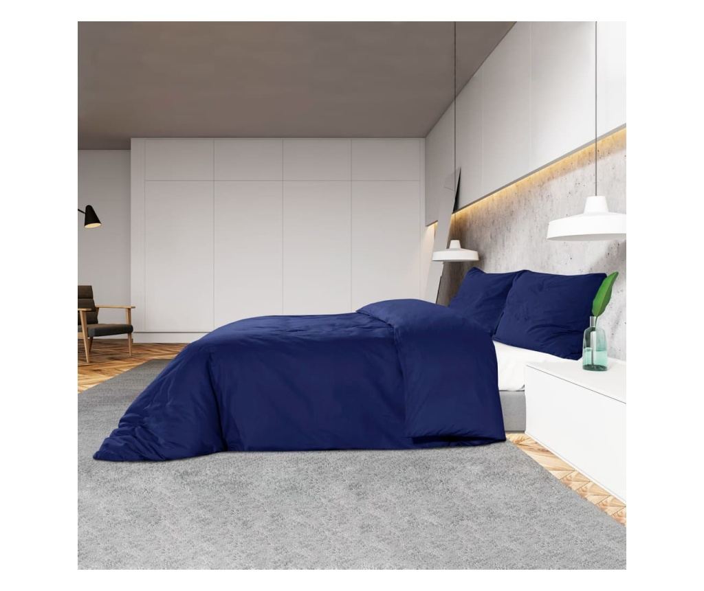 Комплект спално бельо, Нейви синьо, 225x220 см, памук - 7
