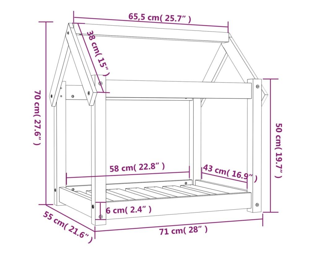 Кучешко легло, тъмносиво, 71x55x70 см, борова дървесина масив - 15