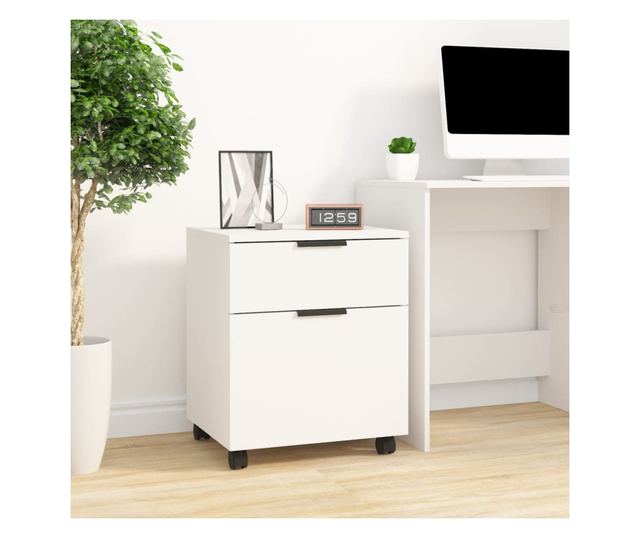Fișet mobil cu roți, alb, 45x38x54 cm, lemn prelucrat