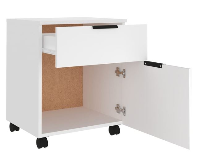 Fișet mobil cu roți, alb, 45x38x54 cm, lemn prelucrat