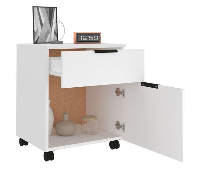 Fișet mobil cu roți, alb, 45x38x54 cm, lemn prelucrat